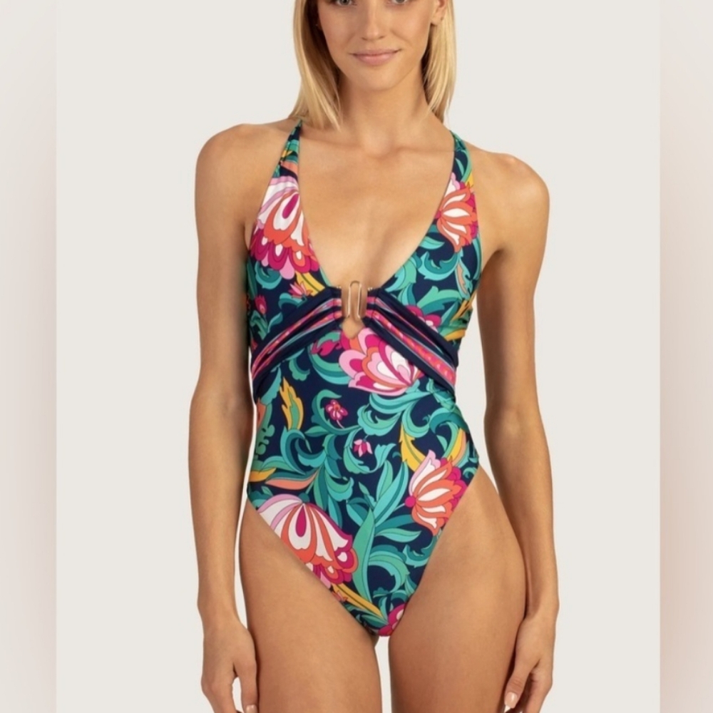 Trina Turk India Garden Plunge One Piece Vibrant Swimsuit